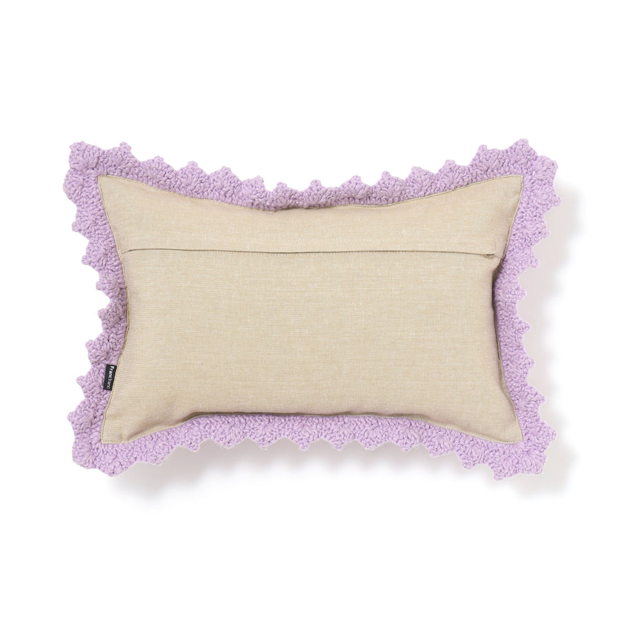 クロシェ フラワー クッションカバー 400×250 パープル×イエロー（C-085）