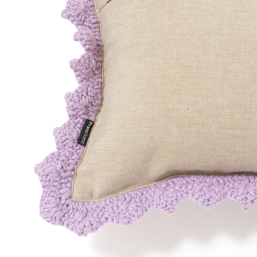 クロシェ フラワー クッションカバー 400×250 パープル×イエロー（C-085）