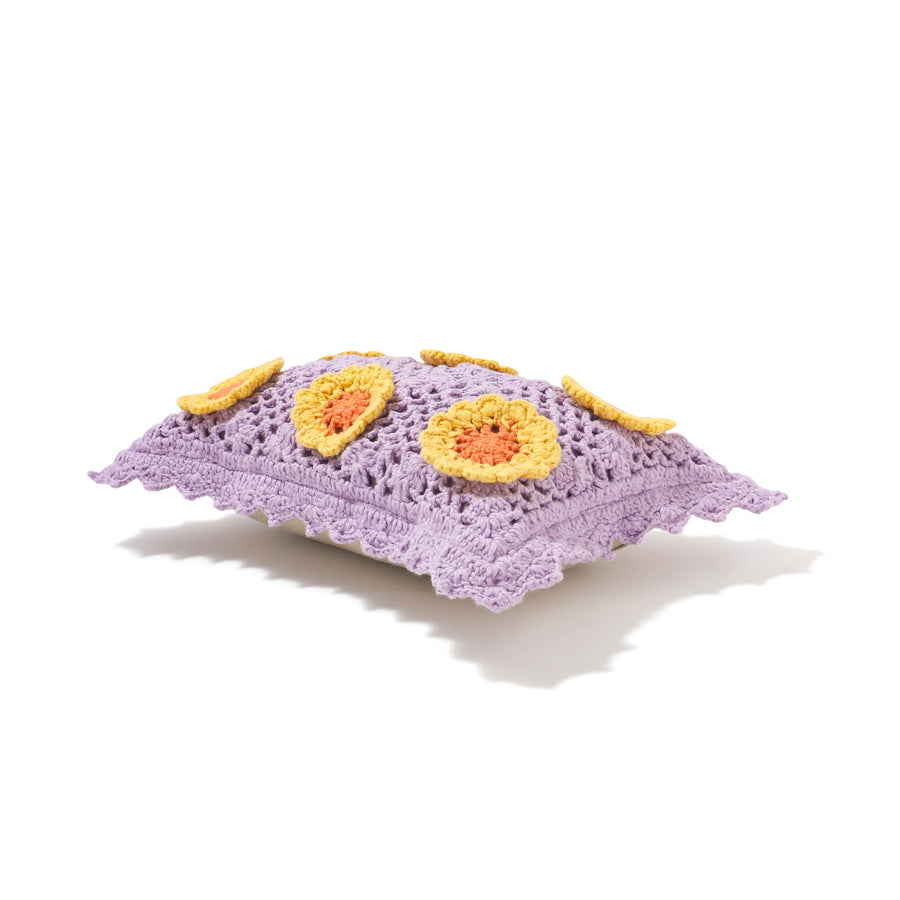 クロシェ フラワー クッションカバー 400×250 パープル×イエロー（C-085）