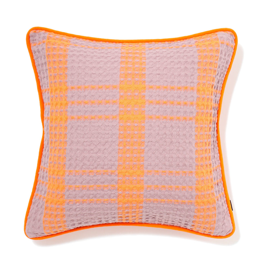 ワッフルチェック クッションカバー 450×450 オレンジ×パープル（070）