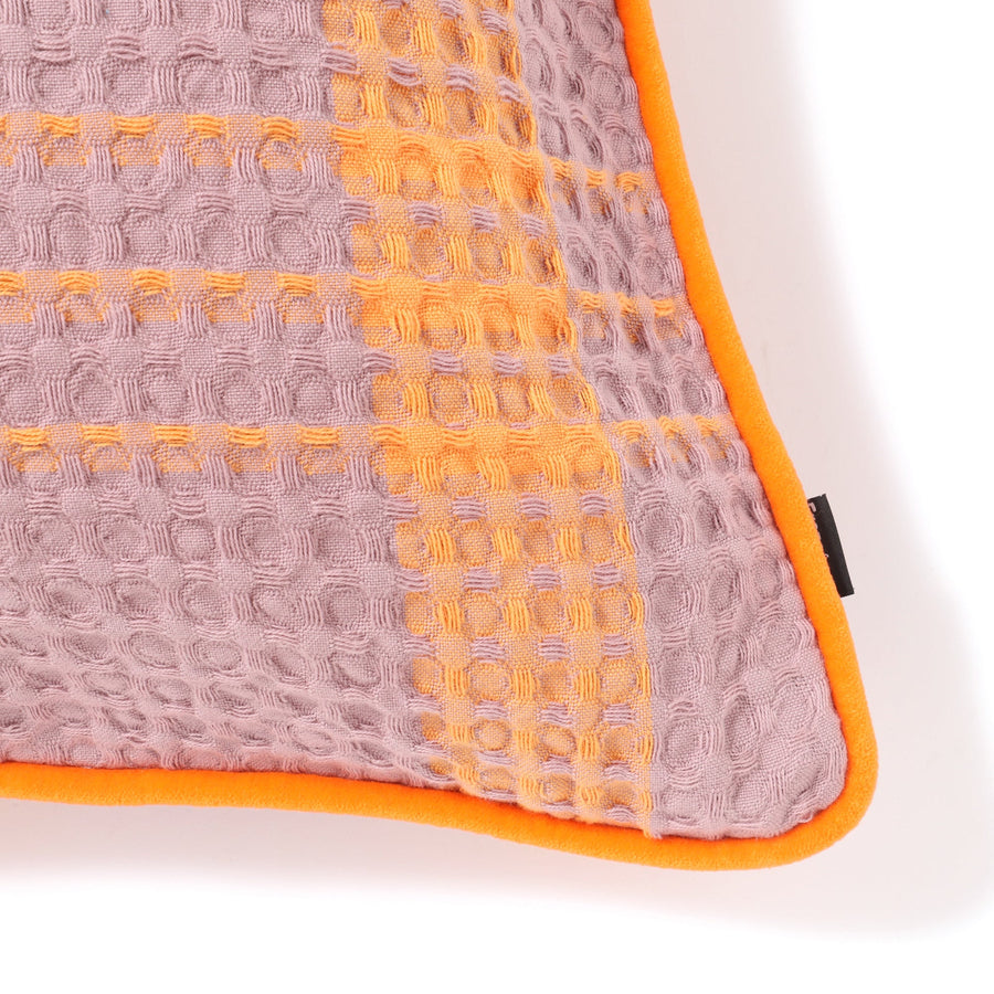 ワッフルチェック クッションカバー 450×450 オレンジ×パープル（070）