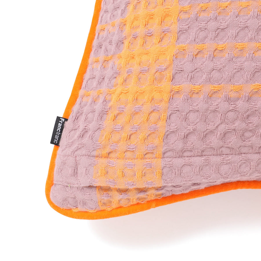 ワッフルチェック クッションカバー 450×450 オレンジ×パープル（070）