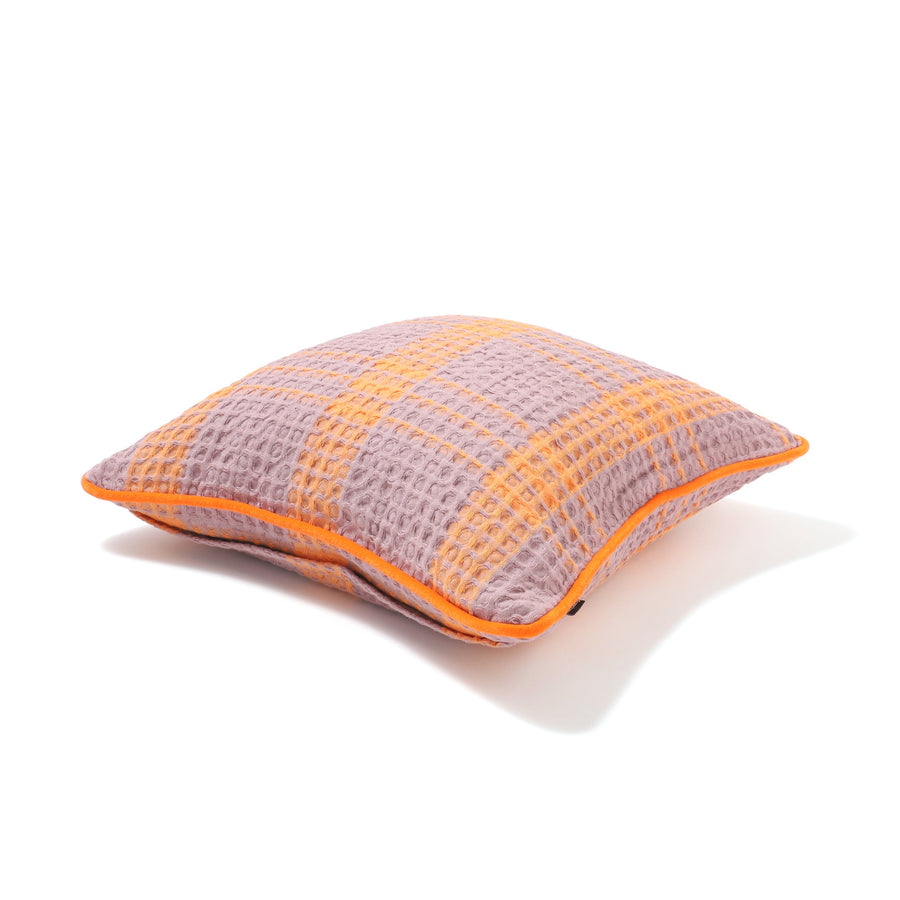 ワッフルチェック クッションカバー 450×450 オレンジ×パープル（070）