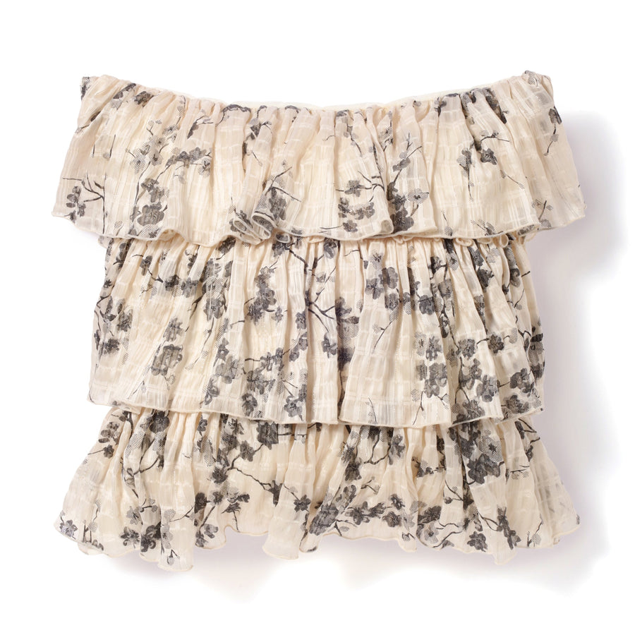 フラワーフリル クッションカバー 450×450 アイボリー×ブラック（050）