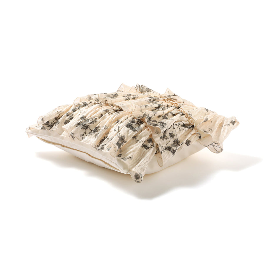 フラワーフリル クッションカバー 450×450 アイボリー×ブラック（050）