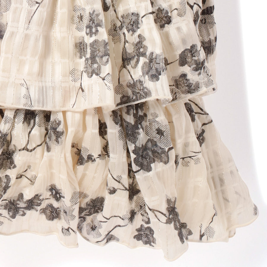 フラワーフリル クッションカバー 450×450 アイボリー×ブラック（050）