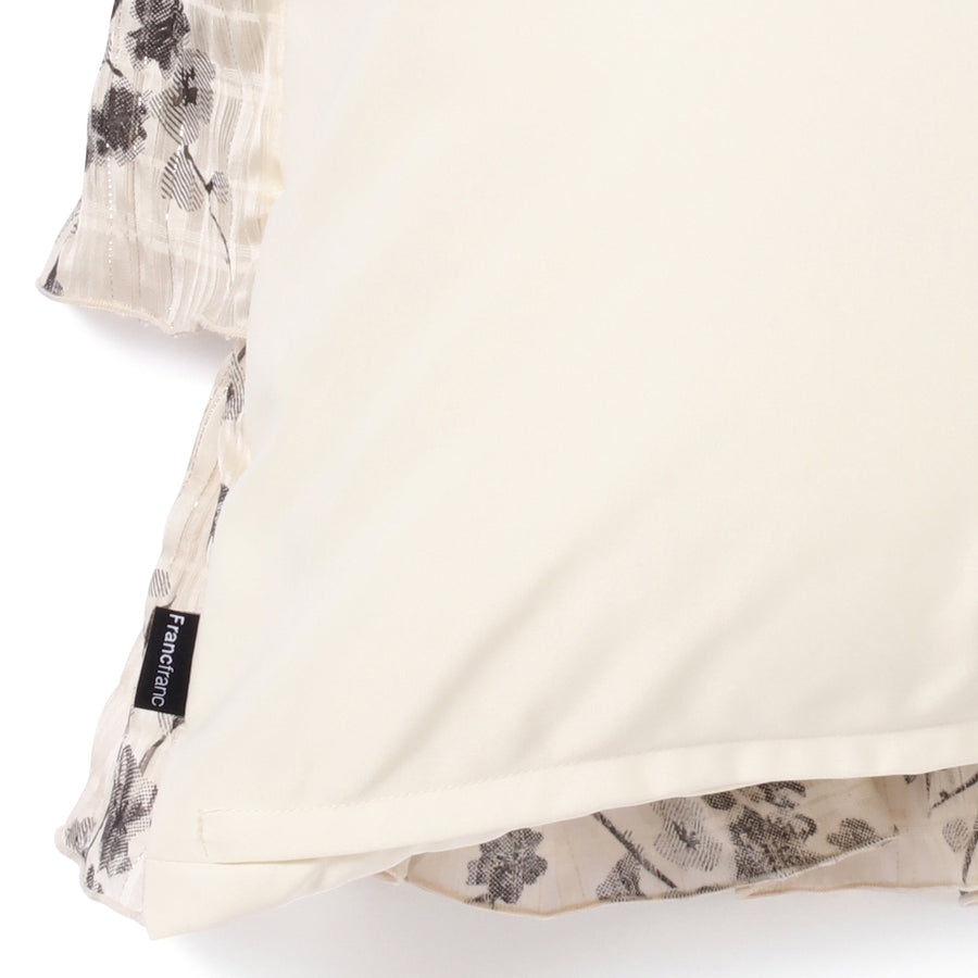 フラワーフリル クッションカバー 450×450 アイボリー×ブラック（050）