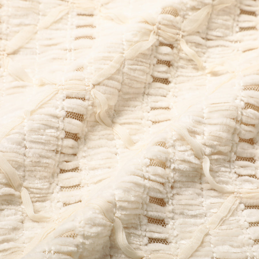 シェニールリボン クッションカバー 450×450 アイボリー（031）