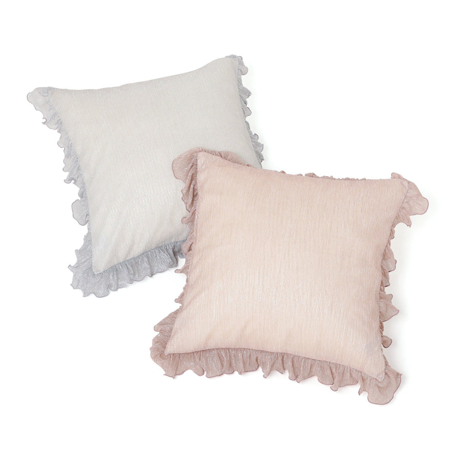 シャイニーフリル クッションカバー 450×450 シルバー（A-024）