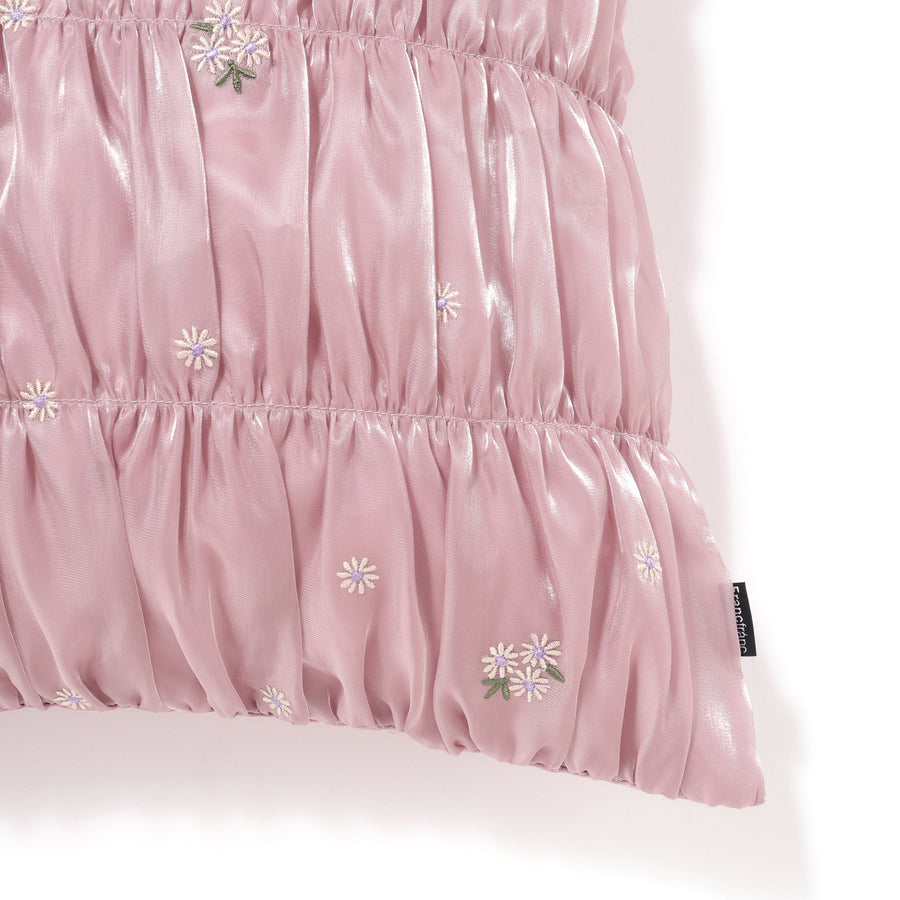 ギャザーEMBフラワー クッションカバー 450×450 パープル（048）