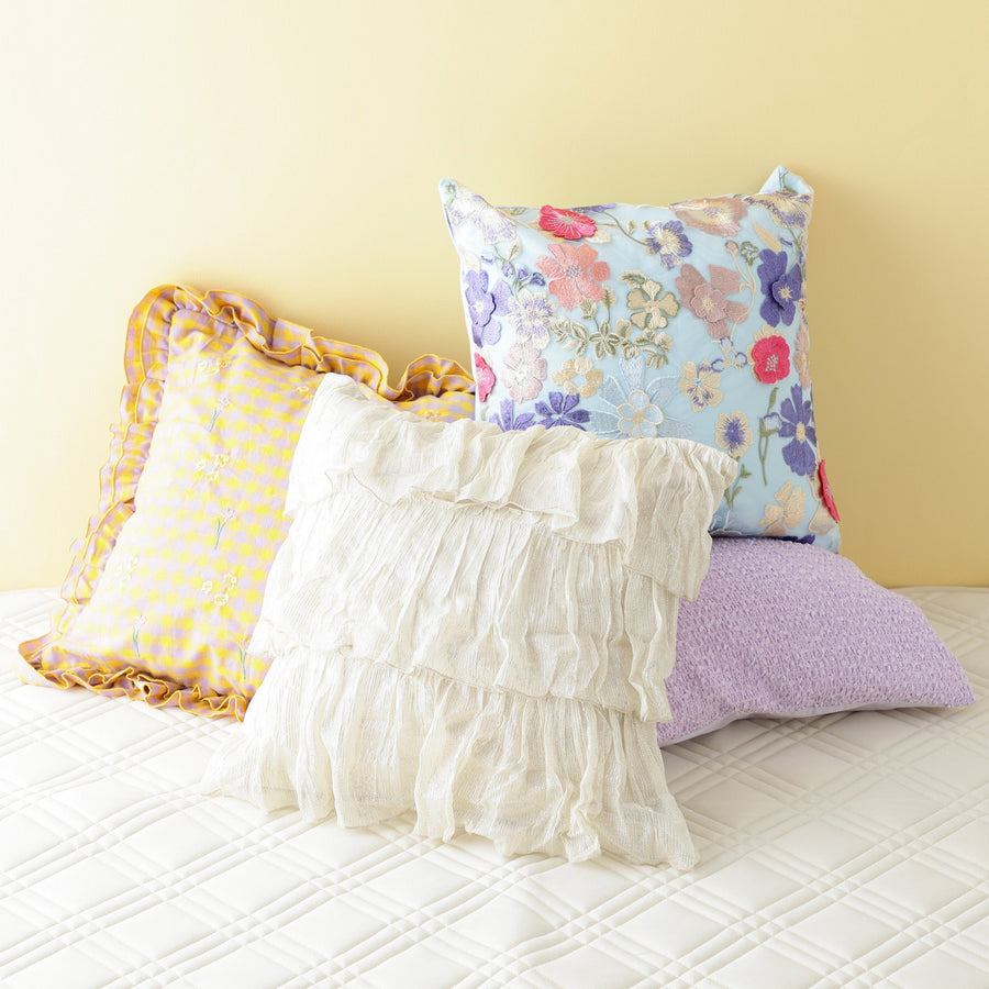 フリルEMB クッションカバー 450×450 イエロー×パープル（007）