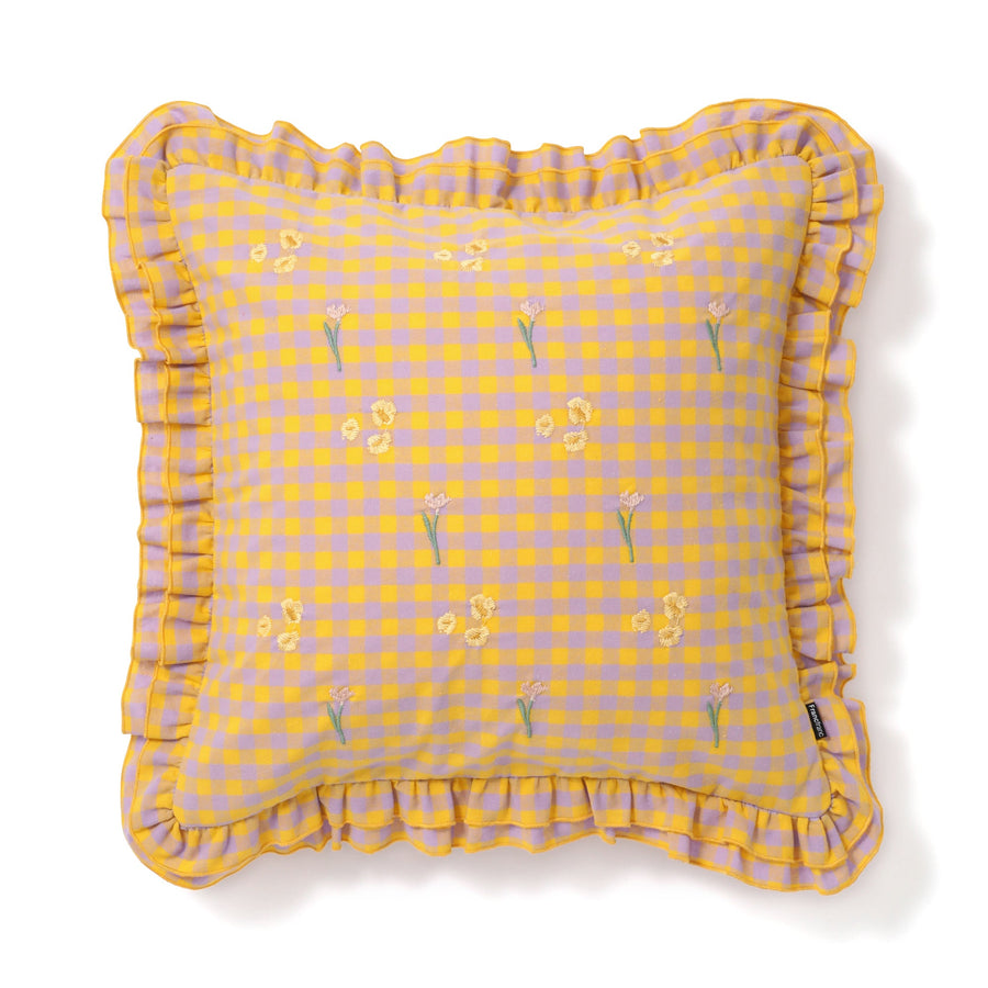 フリルEMB クッションカバー 450×450 イエロー×パープル（007）