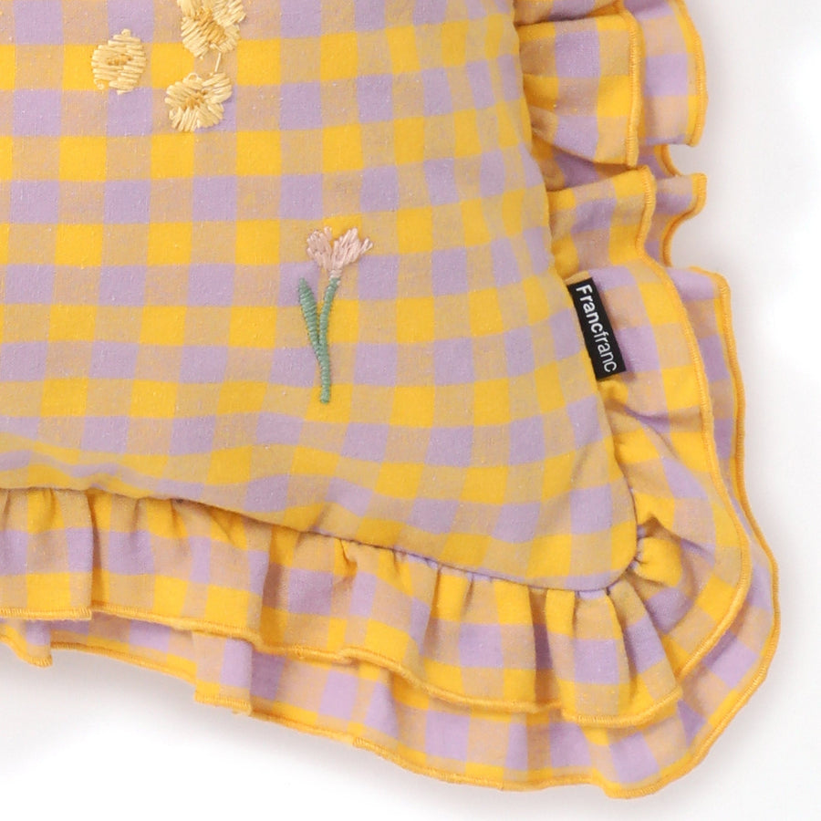 フリルEMB クッションカバー 450×450 イエロー×パープル（007）