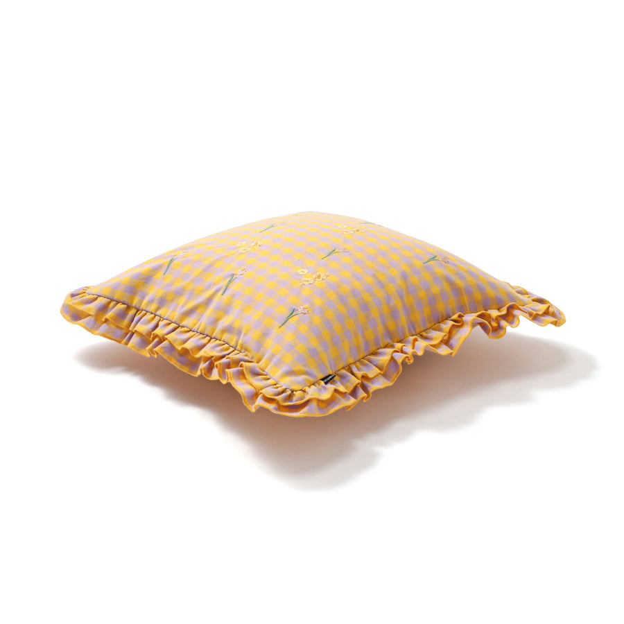 フリルEMB クッションカバー 450×450 イエロー×パープル（007）