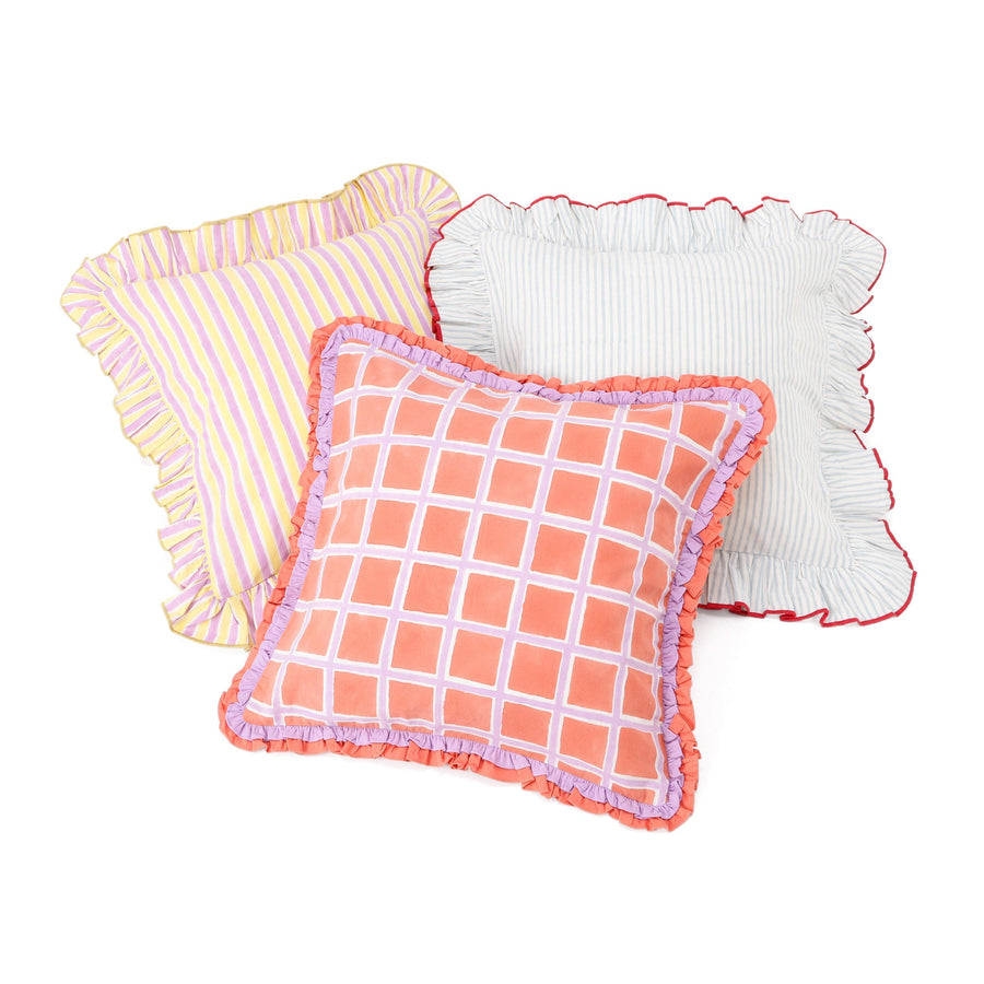 ブロックプリント クッションカバー 450×450 ライトブルー（F-001）