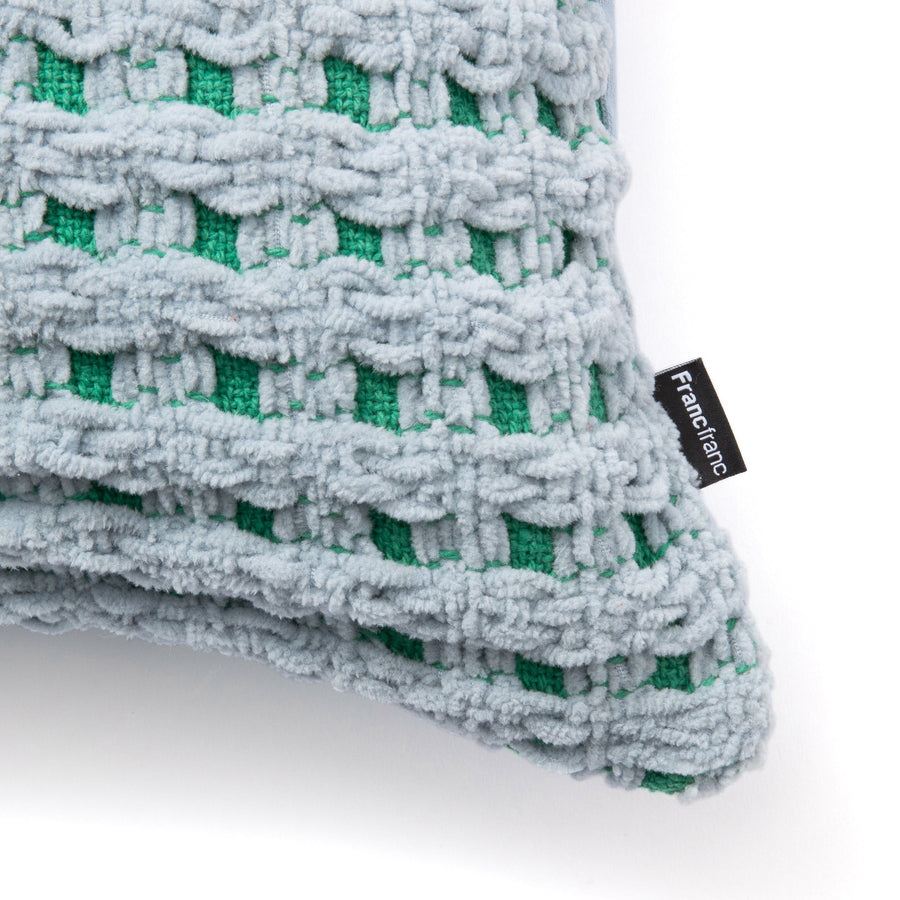 シェニールチェック クッションカバー 45×45 ブルー（B-099）