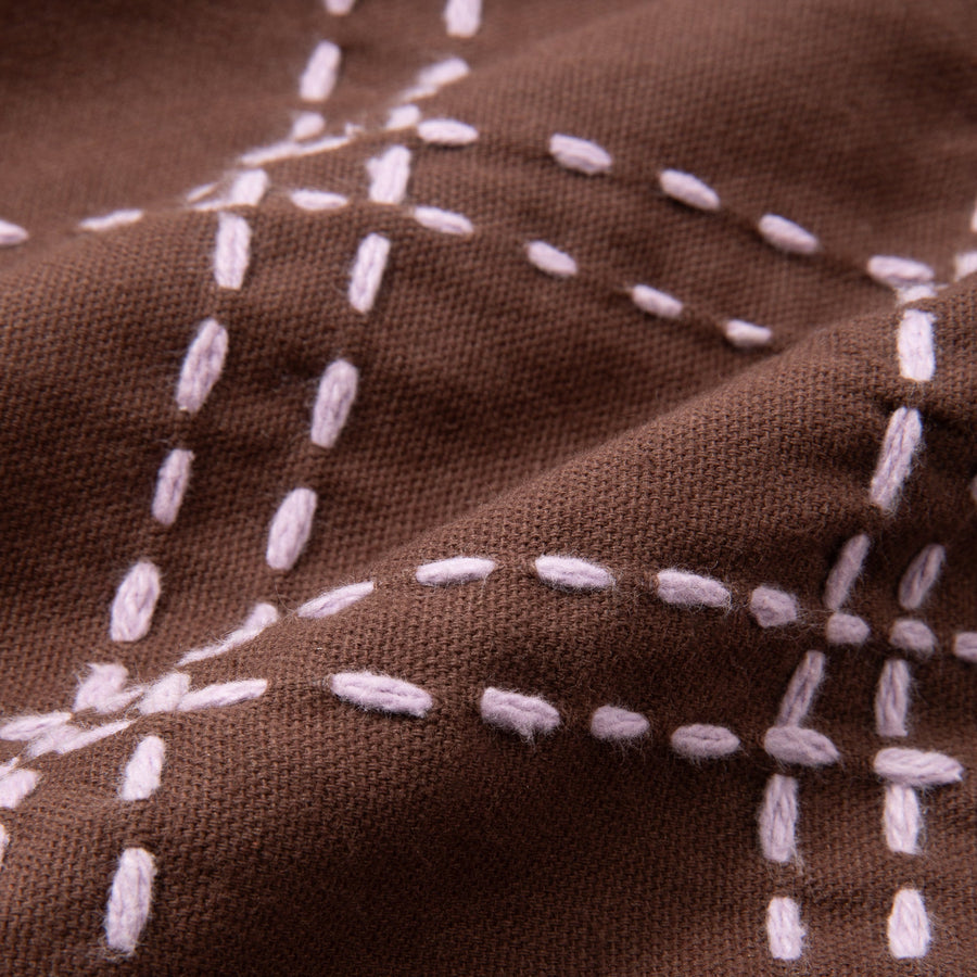 チェックステッチ クッションカバー 45×45 ブラウン（117）