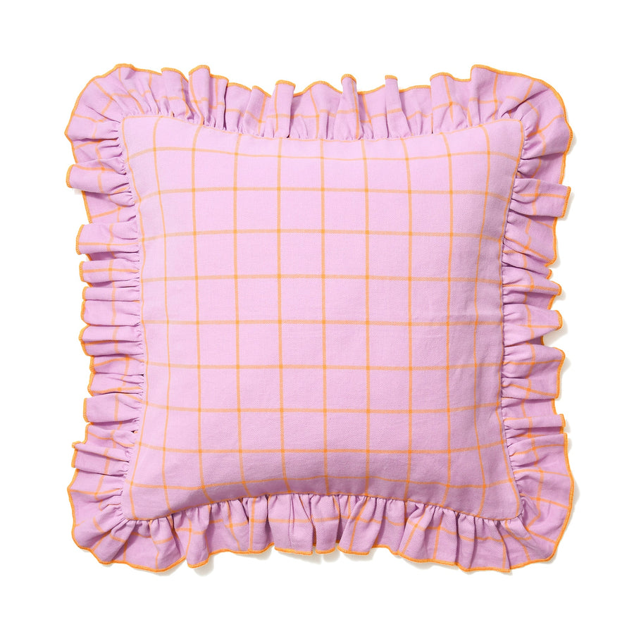 フリルチェック クッションカバー 45×45 パープル（A-021）