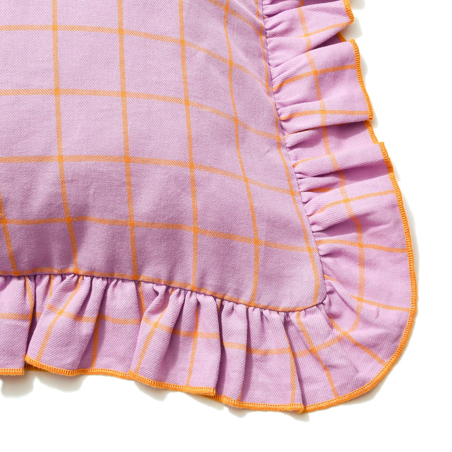 フリルチェック クッションカバー 45×45 パープル（A-021）
