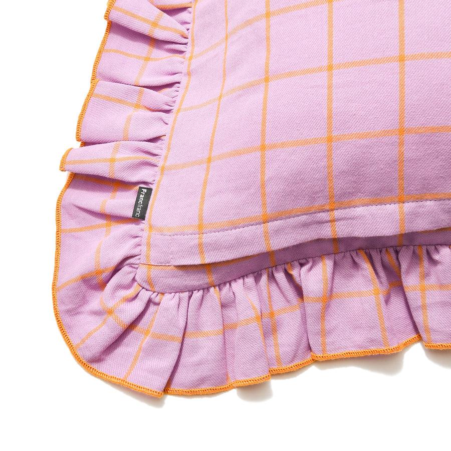 フリルチェック クッションカバー 45×45 パープル（A-021）