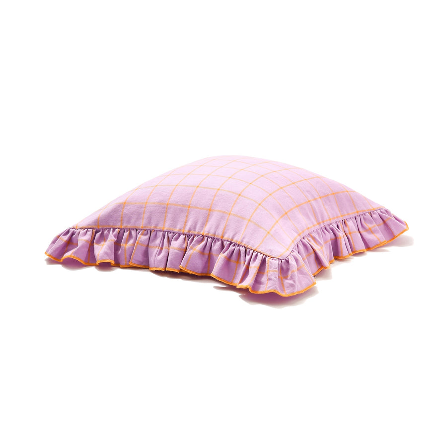 フリルチェック クッションカバー 45×45 パープル（A-021）