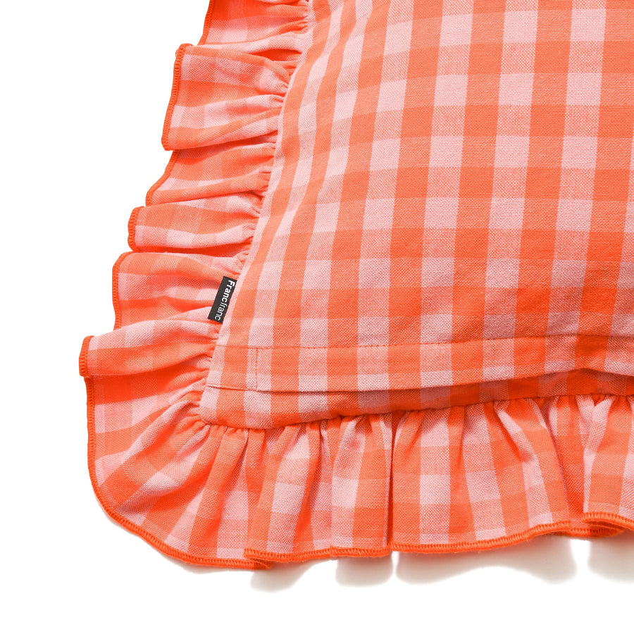 フリルチェック クッションカバー 45×45 オレンジ（C-089）