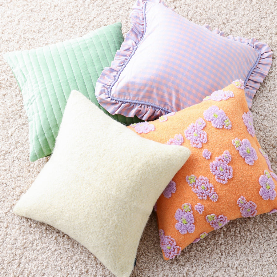 フリルチェック クッションカバー 45×45 オレンジ（B-061）