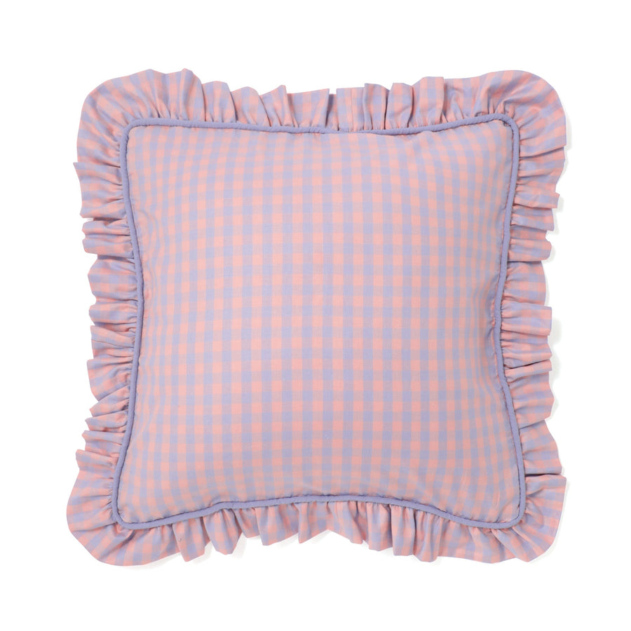 フリルチェック クッションカバー 45×45 オレンジ（B-061）