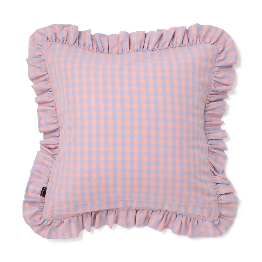 フリルチェック クッションカバー 45×45 オレンジ（B-061）