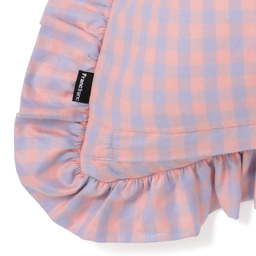 フリルチェック クッションカバー 45×45 オレンジ（B-061）