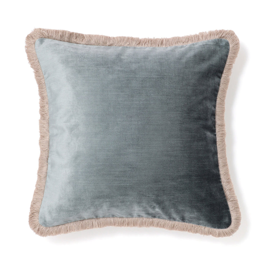 ベルベットフリンジ クッションカバー 45×45 ブルー（091）