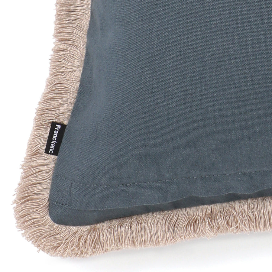 ベルベットフリンジ クッションカバー 45×45 ブルー（091）