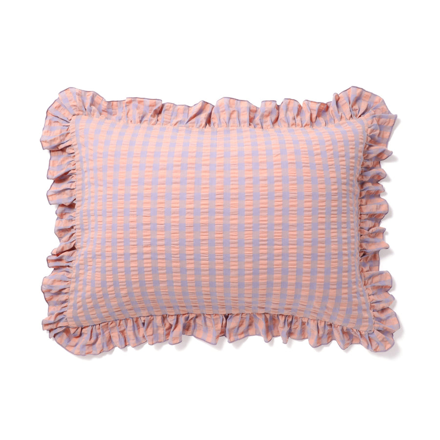 Frill Check Pillow Cover 700 x 500 Orange x Purple