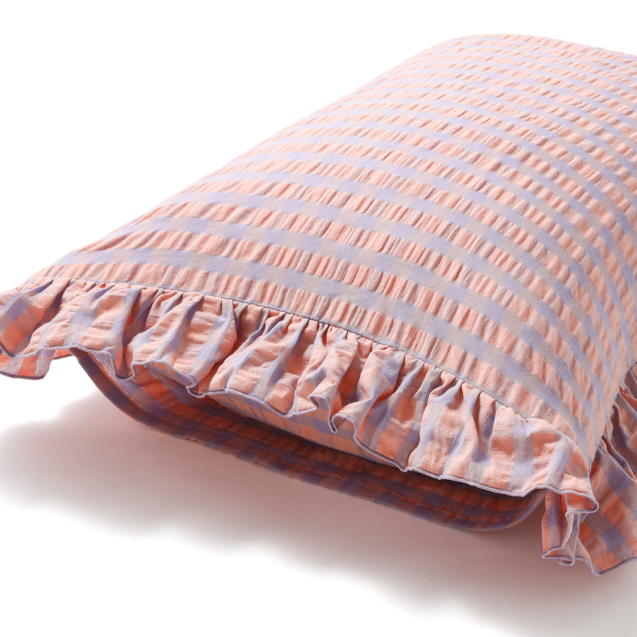 Frill Check Pillow Cover 700 x 500 Orange x Purple