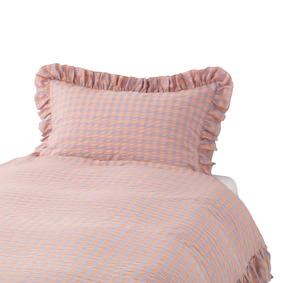 Frill Check Pillow Cover 700 x 500 Orange x Purple