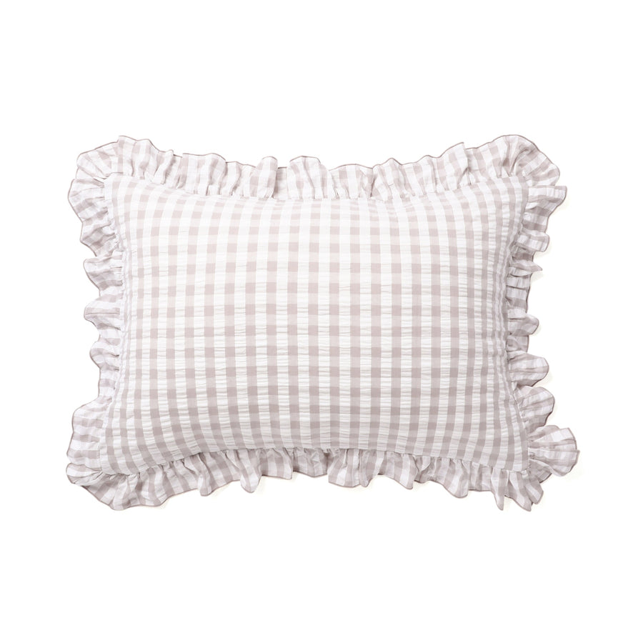 Frill Check Pillow Cover 700 x 500 White x Beige