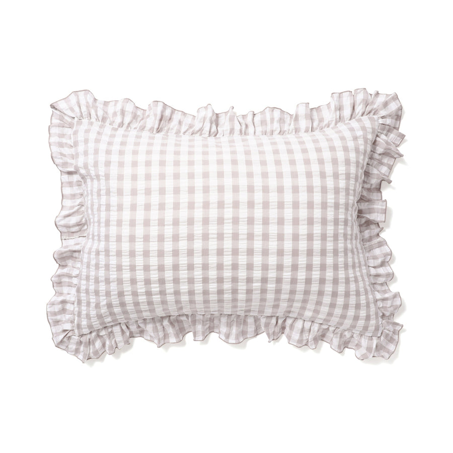 Frill Check Pillow Cover 700 x 500 White x Beige