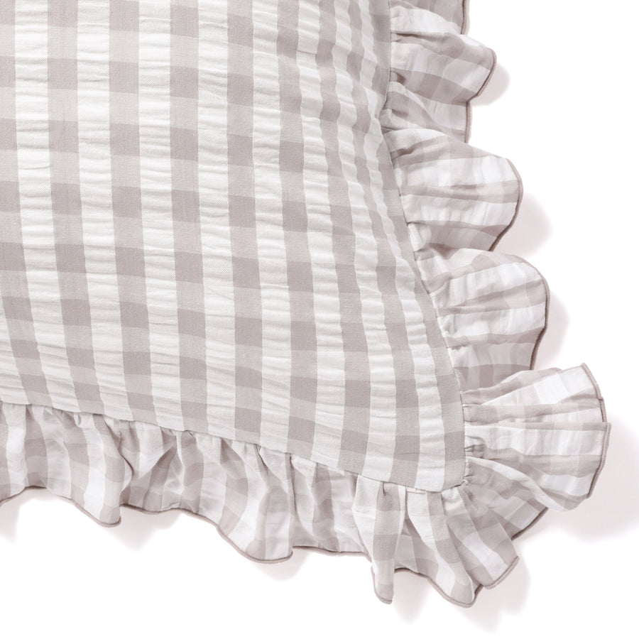 Frill Check Pillow Cover 700 x 500 White x Beige