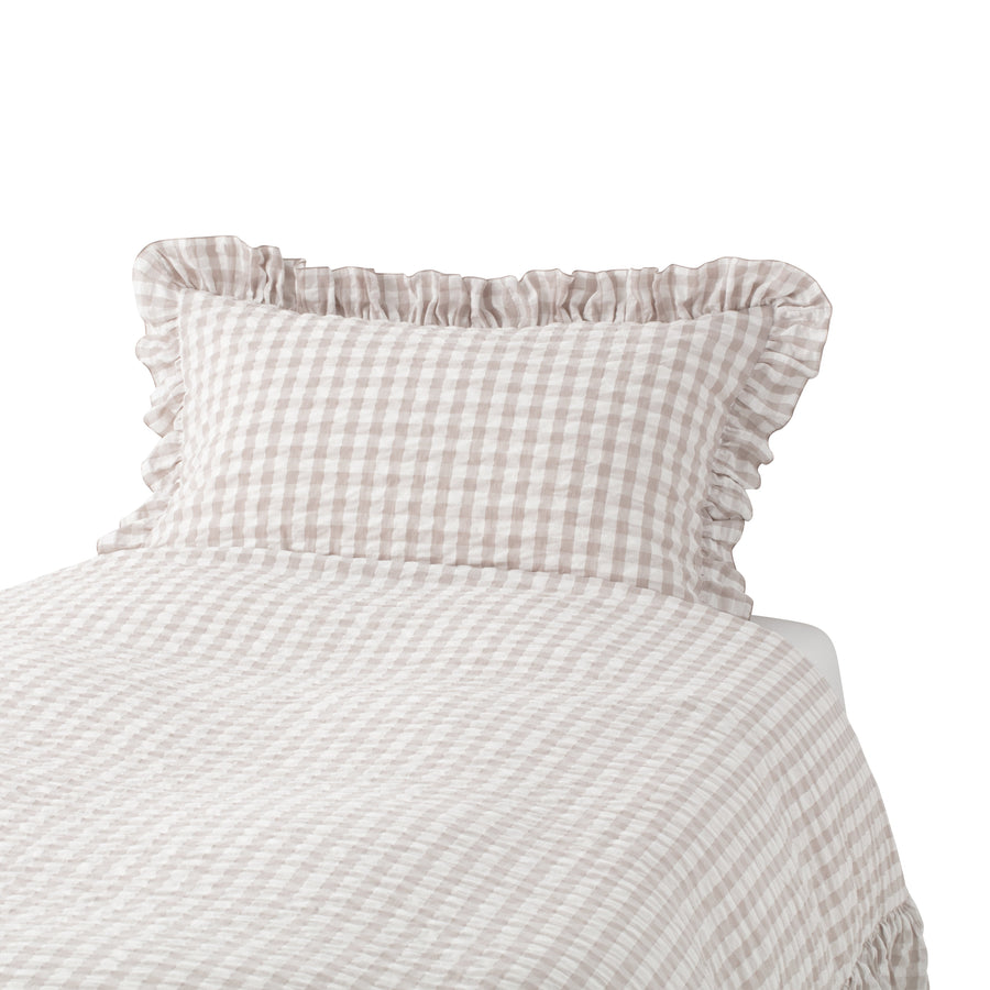 Frill Check Pillow Cover 700 x 500 White x Beige