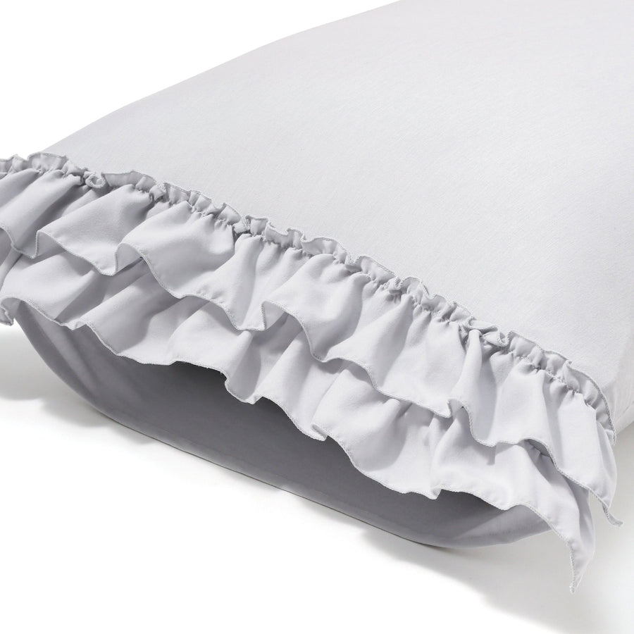 Fluffy cooling pillow cover, ruffle, 700 x 500, gray