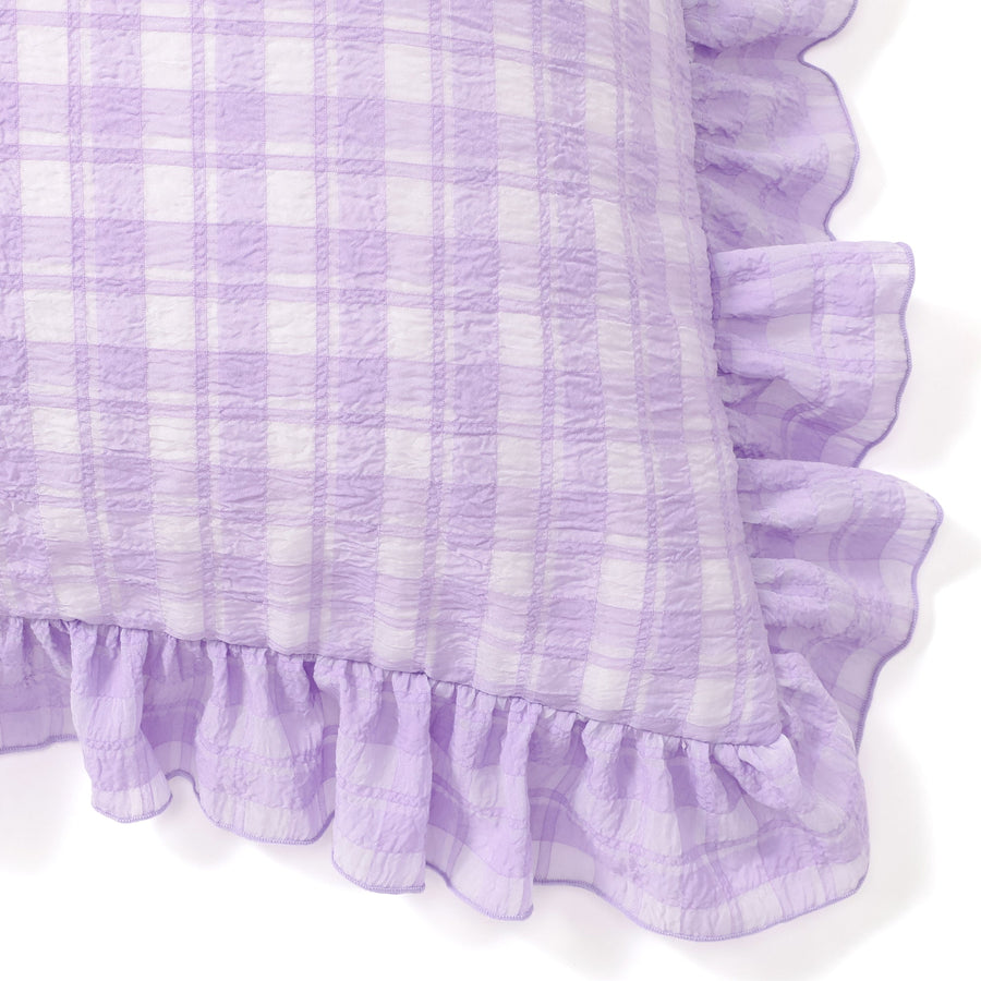 シアーチェック フリル まくらカバー 700×500 パープル