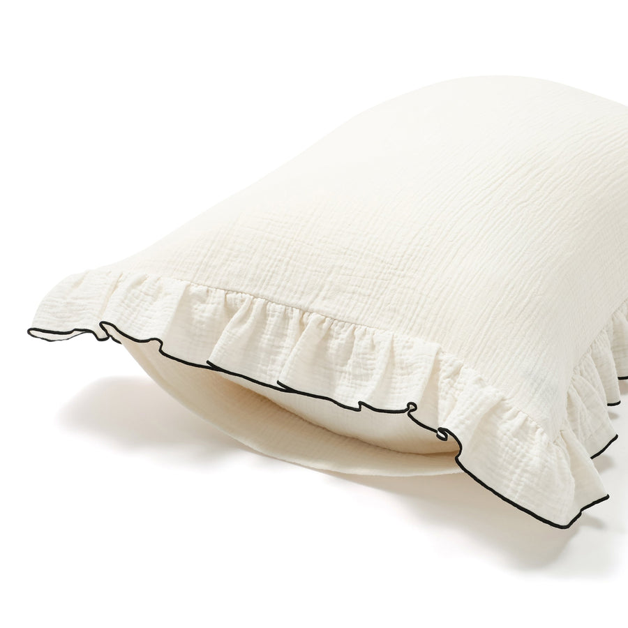 フリル ガーゼ まくらカバー 700×500 アイボリー×ブラック