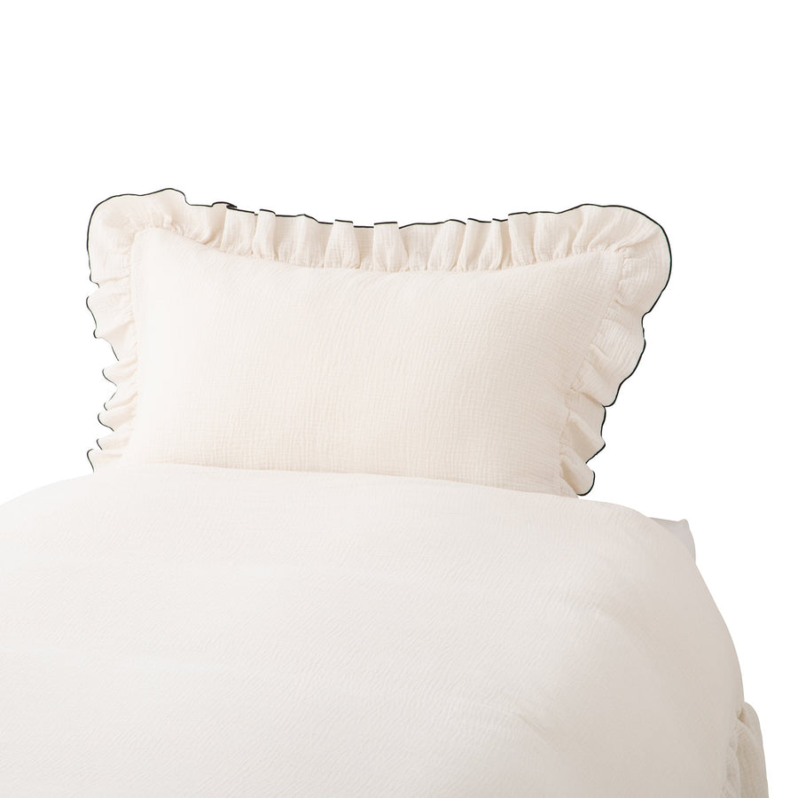 フリル ガーゼ まくらカバー 700×500 アイボリー×ブラック