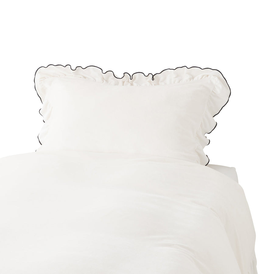 WARMY アルガンオイル加工 フリル まくらカバー ホワイト×ブラック