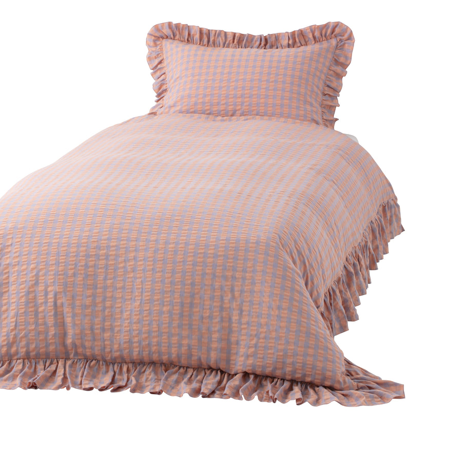 Frill Check Duvet Cover Single Orange x Purple