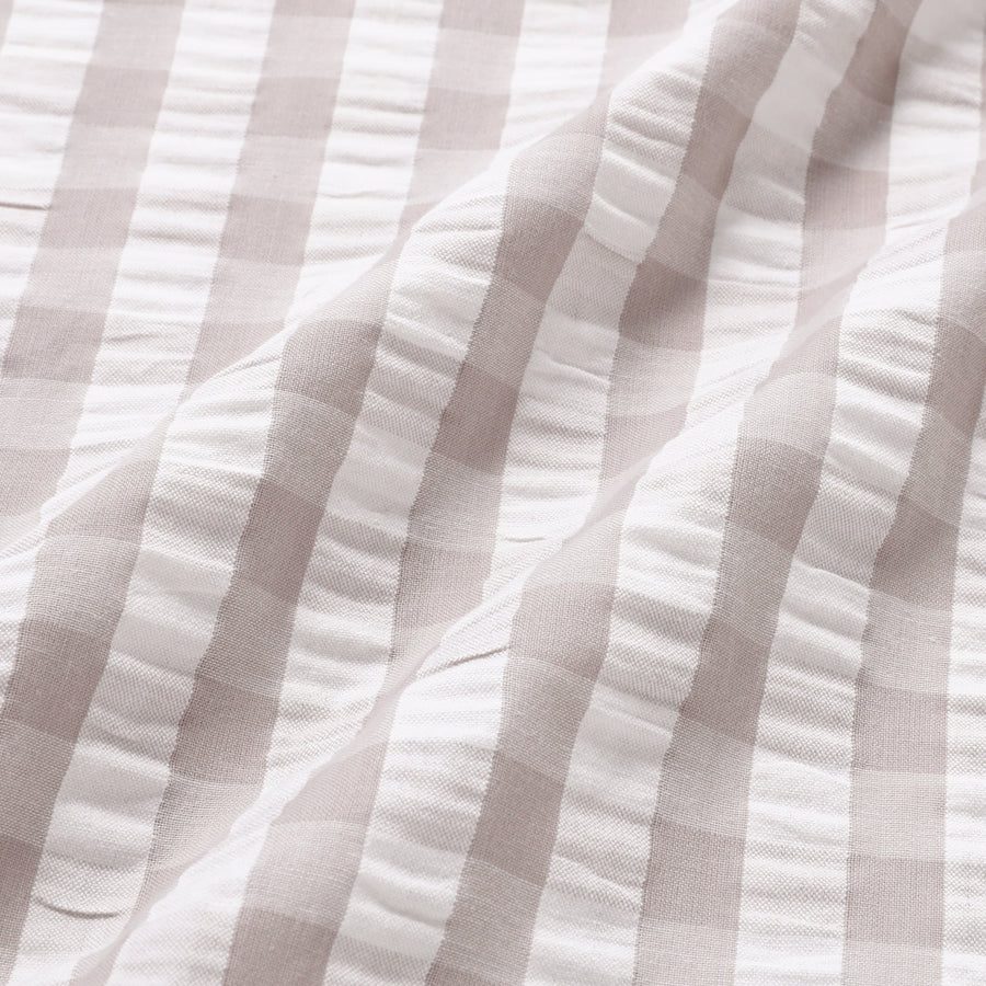 Frill Check Duvet Cover Single White x Beige