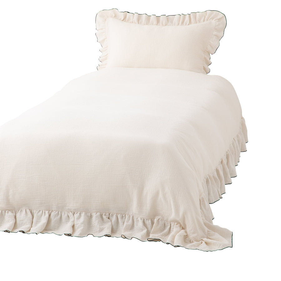 フリル ガーゼ 掛け布団カバー シングル アイボリー×ブラック