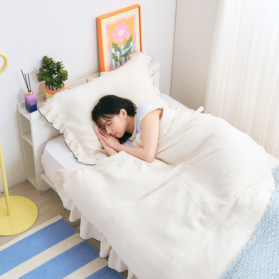 フリル ガーゼ 掛け布団カバー セミダブル アイボリー×ブラック