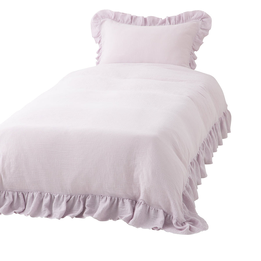 フリル ガーゼ 掛け布団カバー ダブル ライトパープル