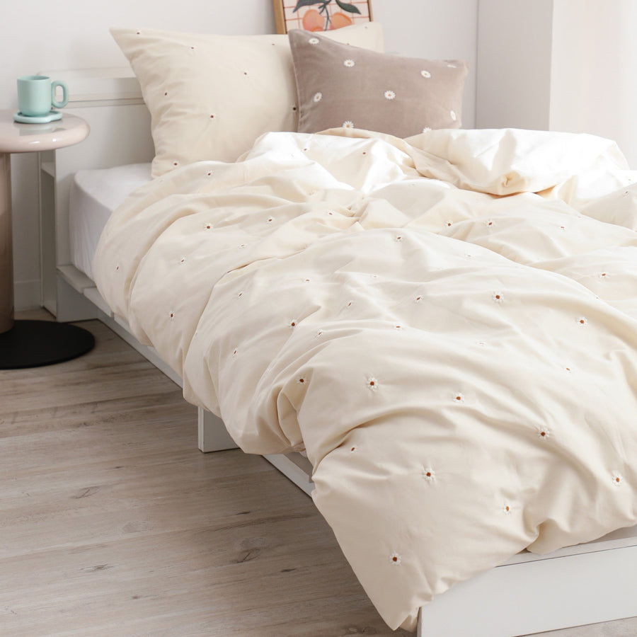 デイジーエンブロイダリー 掛け布団カバー シングル アイボリー